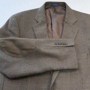 Stafford Essentials Wool Sport Coat Blazer Mens 42R Brown Elbow Patches Academia